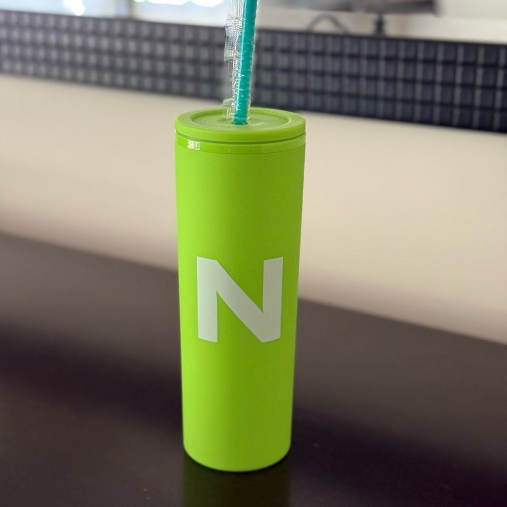 NWT Letter N Neon Green Tumbler with Straw
